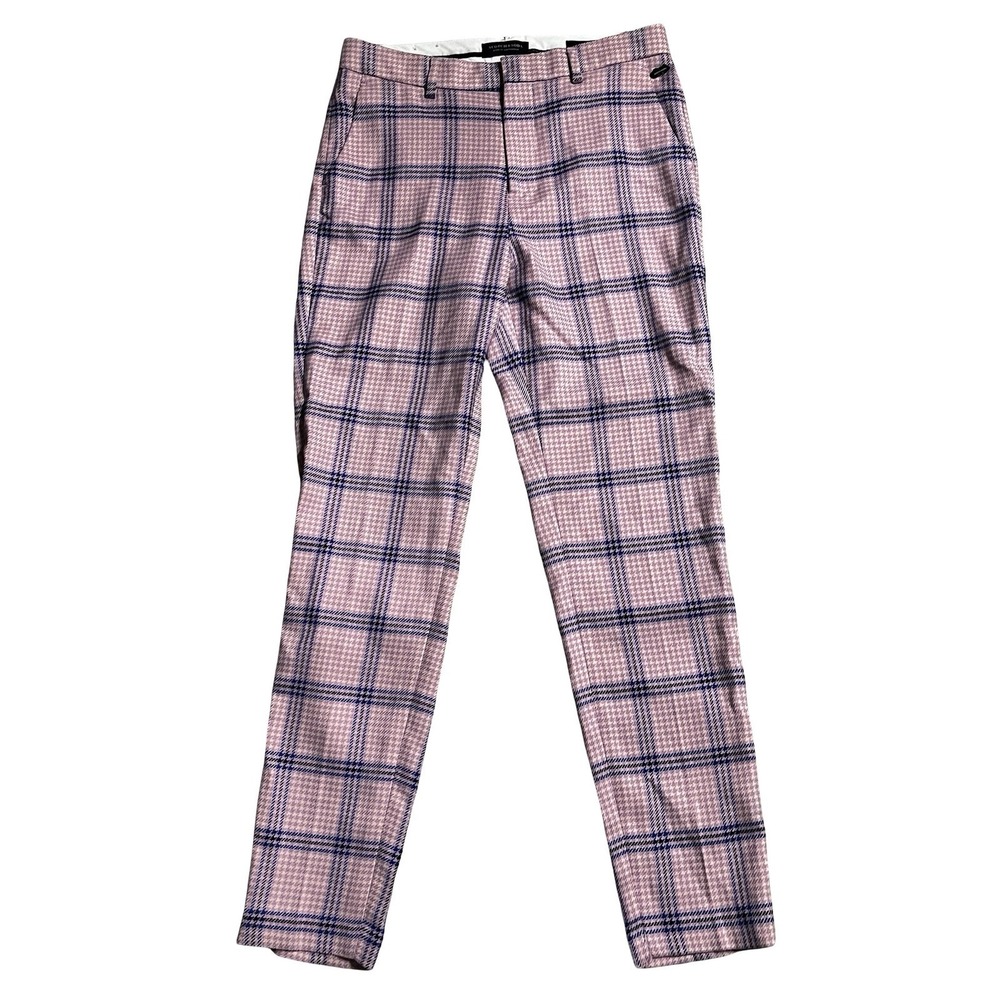 Scotch & Soda Lowry Tailored Slim Fit Pink Blue Plaid Trousers Pants 28 163682